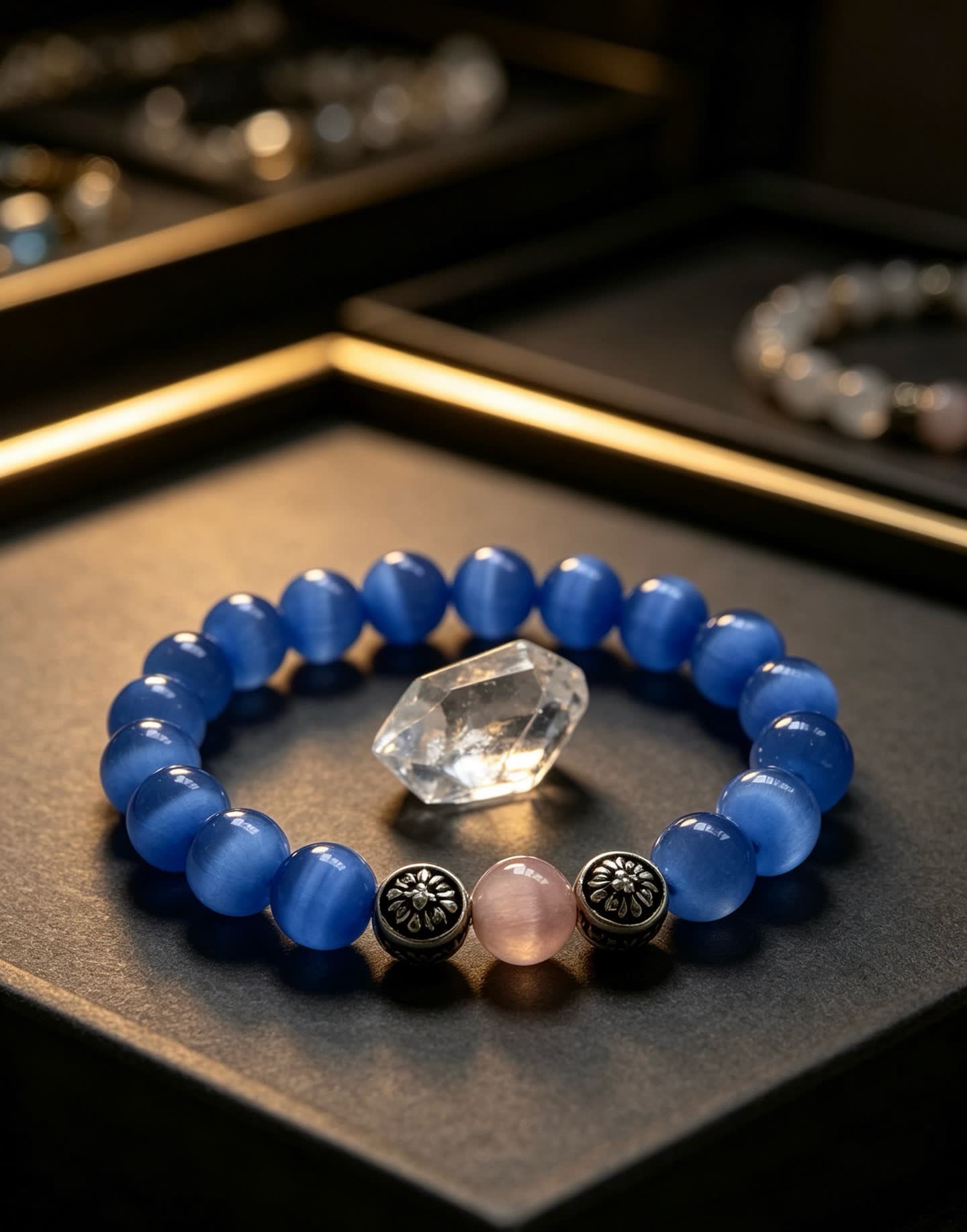 Chrome Hearts Blue Beaded Bracelet with Silver Accents